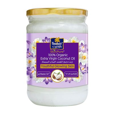 Parachute Advansed SkinPure 100% Organic Extra Virgin Coconut Oil with Vitamin E &amp; F |Face &amp; Body Oil Moisturizer| For Youthful, Glowing Skin| Evens Skin Tone| Cold Pressed | 6.7 fl.oz | Glass Jar