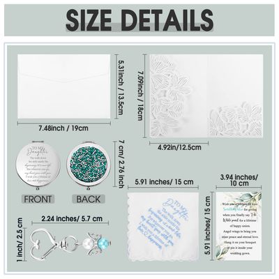 Unittype 5 Pcs Wedding Gift to Daughter from Mother, to My Daughter Handkerchief Compact Mirror Bride Angel Charms Gift Card for Bridal Shower Wedding Day Keepsake from Parents