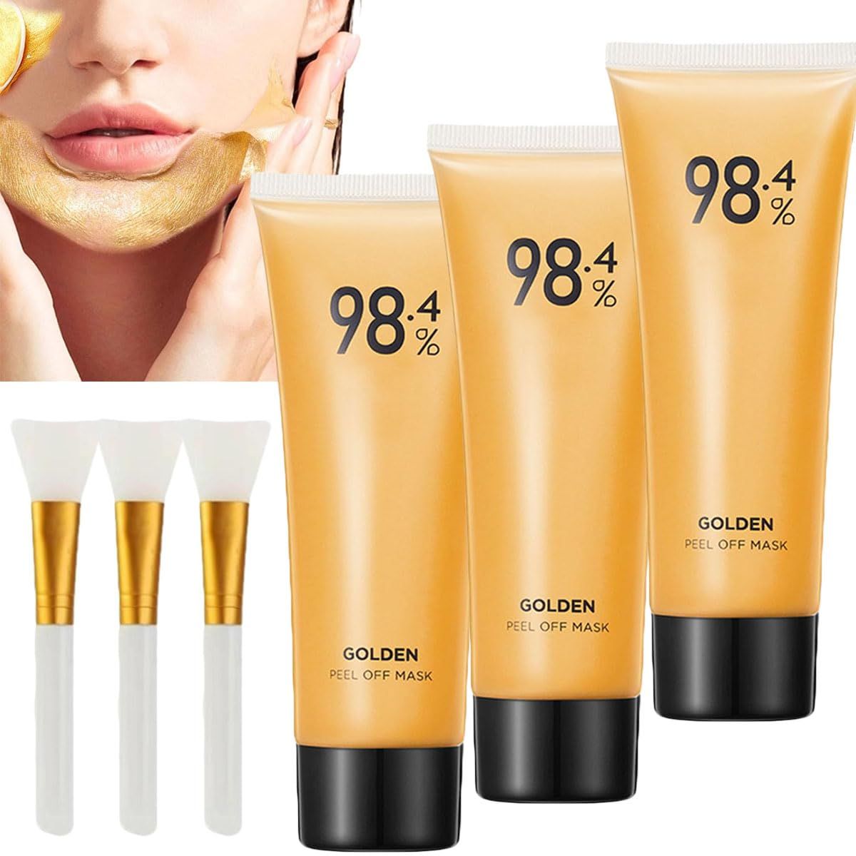 Qiuumey Gold Foil Peel-Off Mask - Gold Peel Off Mask, 98.4% Beilingmei Golden Peel Off Mask, 24k Gold Face Mask Anti-Wrinkle Exfoliating Peel Off Face Mask Gold Foil Tear-Off Mask (3Pcs)