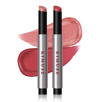 KIMUSE Lip Gloss Stick, 2PCS Moisturizing Lip Gloss &amp; Balm, Non Sticky Lip Plumper Solid Lipstick Click Lip Balm, Buildable, Vegan &amp; Cruelty-Free