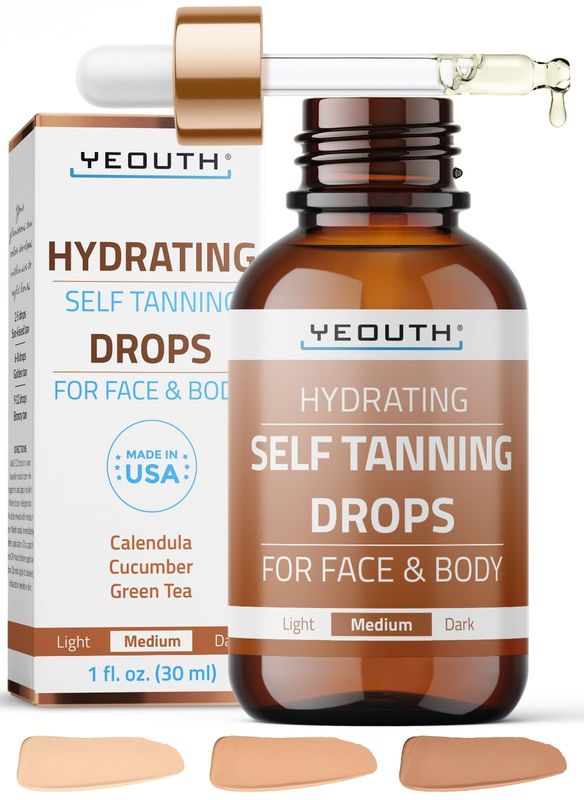 YEOUTH Face Tanning Drops to Add to Moisturizer, Hydrating Medium Self Tanner, Customizable Bronzing Drops for Face and Body, No Nasty Smell, No Orange Tan 1oz
