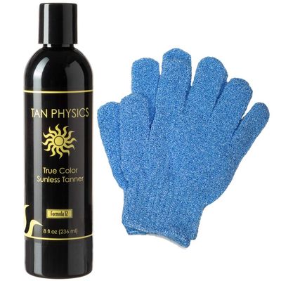 Tan Physics Self Tanner, 8 Fl oz with Pair Hydro Exfoliation Mitt - Tan Physics Sunless Tanner - Self Tanners Best sellers - Fake Tan, Quick Tan &amp; Sunless Tan