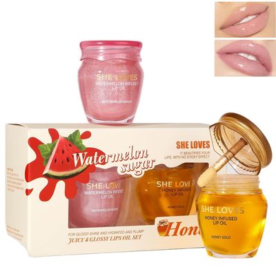 VSTYLE 2 Bottle Watermelon Honey Lip Mask Day Overnight Lip Care Mud Cream Moisturizing Nutritional Supplements Reducing Wrinkles Lip Balm for Women Man Daily Care Hydrate &amp; Plump Dry Chapped Lips