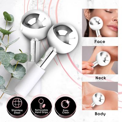 Ice Globes for Facials | Unbreakable Steel Cooling Roller | Cryo Sticks for Face | Massager for Face Neck &amp; Eyes | Skin Care for Dark Circles, Puffiness, Wrinkles, Collagen Production (WHITE)