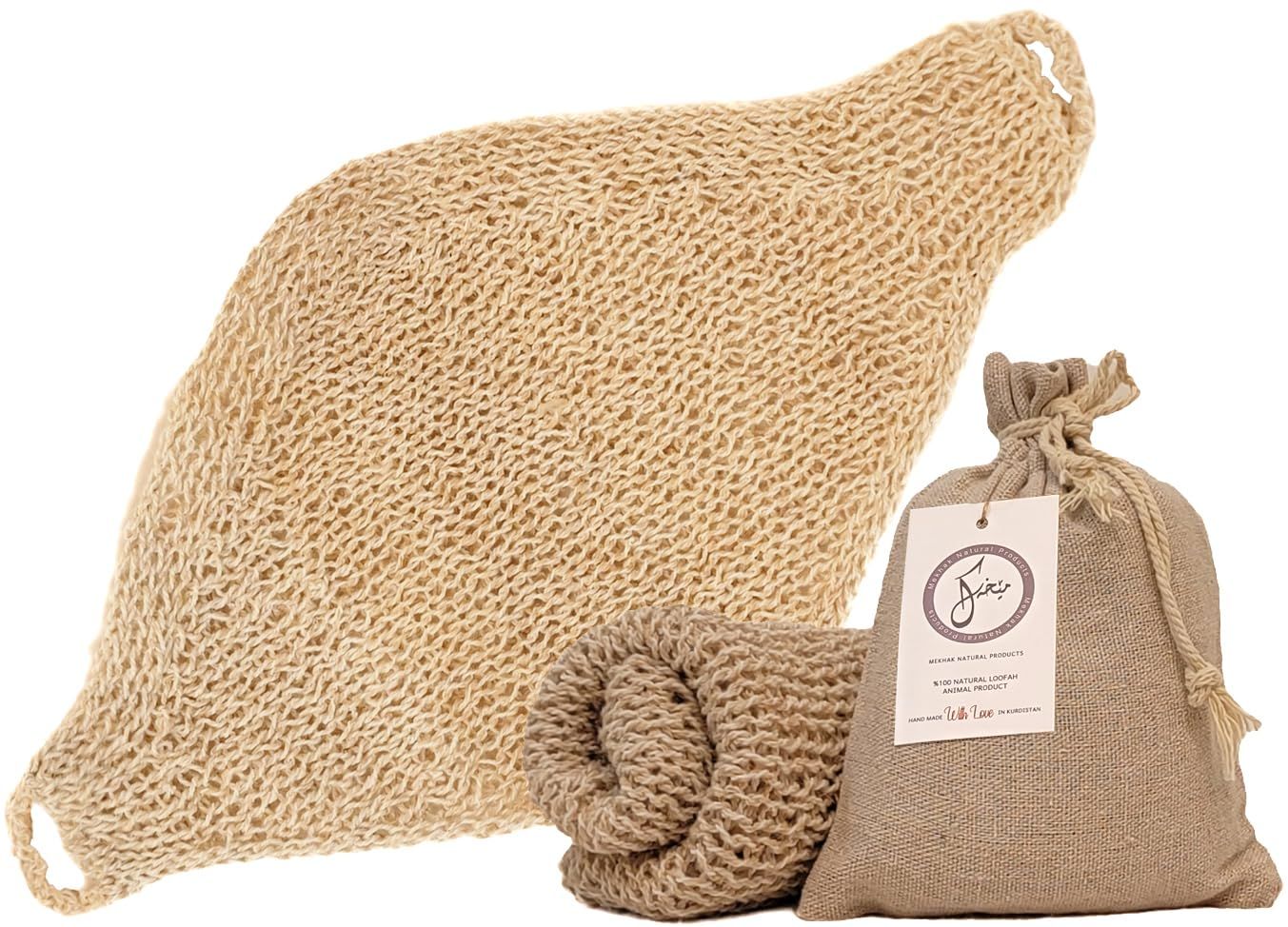 Natural Loofah Exfoliating Body Scrubber, Loofah for Men and Women Handmade Durable Wash Cloth, Back Scrubber with Handles for Bath and Shower, Deep Clean, Skin Care, Kurdish Loofah, Bath Accessories