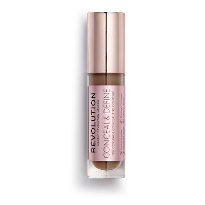 Makeup Revolution Conceal &amp; Define Concealer, Full Coverage Makeup Concealer, Matte Finish &amp; Long Wear, For Dark or Deep Skin Tones, Vegan, C16, 4ml