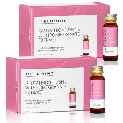 Relumins Glutathione Drink - Helps Promote Brighter and Firm Skin, Boosts Skin Collagen Content, Increases Skin Moisture for a Younger Looking Skin - Pomegranate Flavor, 50mL x 20 Gluta Shot Bottles