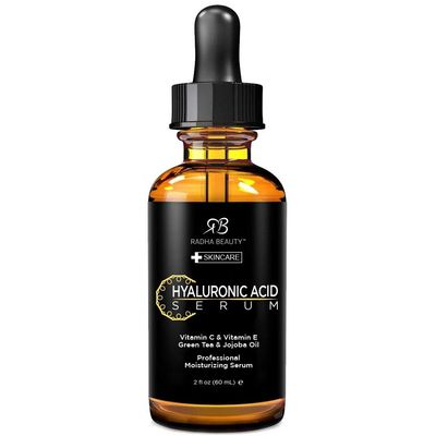 Radha Beauty Hyaluronic Acid Serum for Skin, 2 fl. oz - Infused with Vitamin C, Vitamin E, Green Tea &amp; Jojoba Oil, Intensive Moisture and Hydration for Anti-Aging, Wrinkles, and Fine Lines