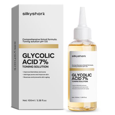SilkyShark Glycolic Acid 7% Toner (100ml), Gentle Exfoliating Toner, Glycolic Acid 7% Toning Solution for Diminished Dullness, Wrinkle Exfoliating Serum for Face, Hydrates and Reduces Skin Blemishes