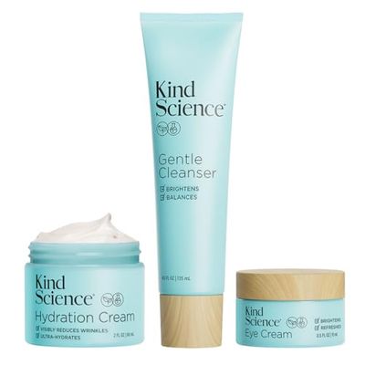 Kind Science by Ellen DeGeneres Essential Anti Aging Trio, 3-Piece Skin Care Set with Gentle Cleanser, Hydration Cream, Eye Cream - Anti Aging Skin Care Set for Women - Dye Free &amp; Fragrance Free