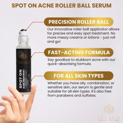 Spot On Acne Roller Ball Serum with Benzoyl Peroxide and Salicylic Acid - Pimple Spot Treatment - Treat Zits &amp; Blemishes On the Go Without a Mess - Formulated by Dermatologists