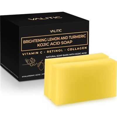 VALITIC Brightening Lemon &amp; Turmeric Kojic Acid Soap with Vitamin C, Retinol, Collagen - Original Japanese Complex Infused with Hyaluronic Acid, Vitamin E, Shea Butter, Castile Olive Oil (2 Pack)