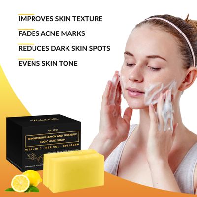 VALITIC Brightening Lemon &amp; Turmeric Kojic Acid Soap with Vitamin C, Retinol, Collagen - Original Japanese Complex Infused with Hyaluronic Acid, Vitamin E, Shea Butter, Castile Olive Oil (2 Pack)