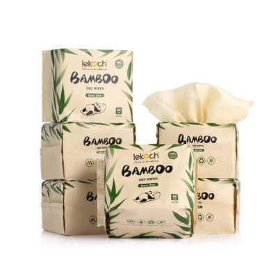 LEKOCH 300 Sheets Disposable Bamboo Dry Wipes Bamboo Facial Tissue For Sensitive Skin, Ultra Soft for Baby Care, Facial Cleansing, and Personal Hygiene 6 Packs 50pcs/Pack