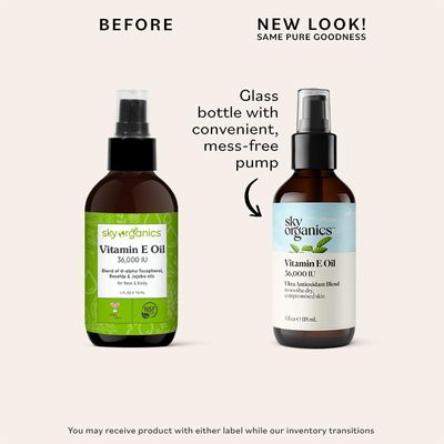 Sky Organics Vitamin E Oil for Face, 36,000 IU Ultra Antioxidant Blend to Deliver Reparative Moisture and Soothe Dry, Damaged & Compromised Skin, 100% Pure Cold-Pressed Facial Oil, 4 fl oz