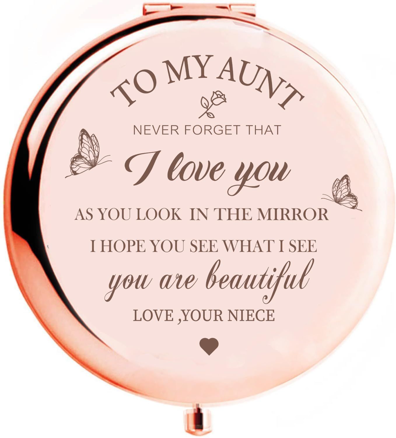KGKAIMIZL Aunt Gifts from Niece, Compact Mirror Gifts for AuntAunt Birthday Gift Ideas, Rose Gold Compact Makeup Mirror Gift for Aunt, Birthday, Christmas,Mothers Day Present for Aunt