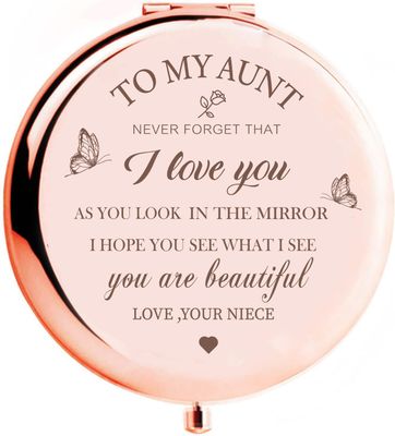 KGKAIMIZL Aunt Gifts from Niece, Compact Mirror Gifts for AuntAunt Birthday Gift Ideas, Rose Gold Compact Makeup Mirror Gift for Aunt, Birthday, Christmas,Mothers Day Present for Aunt