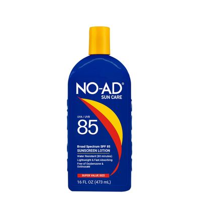 NO-AD SPF 85 Sunscreen Lotion | Broad Spectrum UVA/UVB Protection | Water Resistant | Octinoxate &amp; Oxybenzone Free with moisturizing Vitamin E and Aloe 16oz | Pack of 2