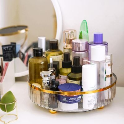 Rotating Skincare Makeup Organizer, 11" Round Lazy Susan, Turntable Vanity Organizers and Storage, Clear Large Spinning Cosmetic Perfume Display Cases (Clear)