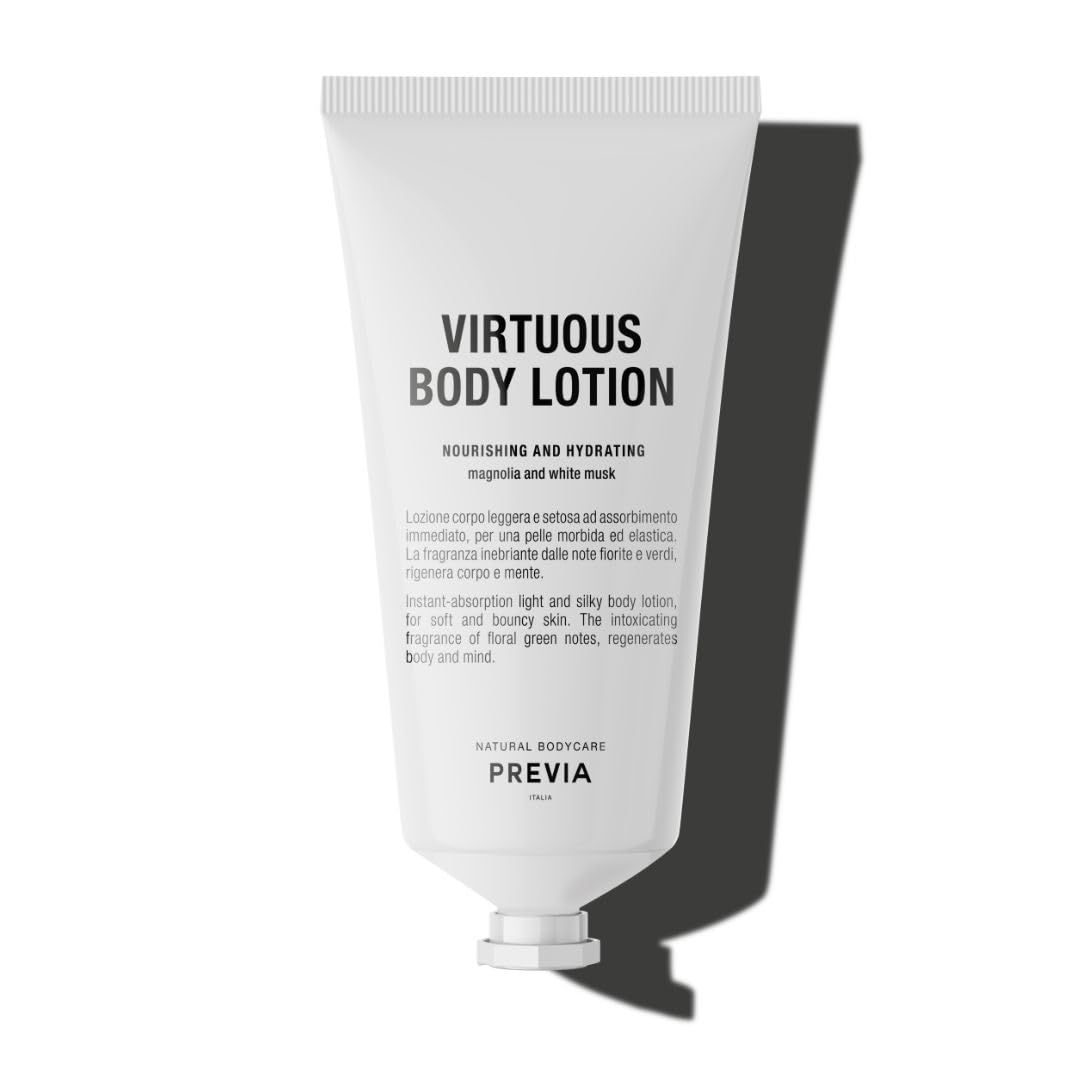 PREVIA Virtuous Body Lotion Nourishing &amp; Hydrating Intensive Moisturizing Body Lotion with Natural Ingredients, Non-Greasy, Perfect for Dry &amp; Sensitive Skin (3.38 fl oz)