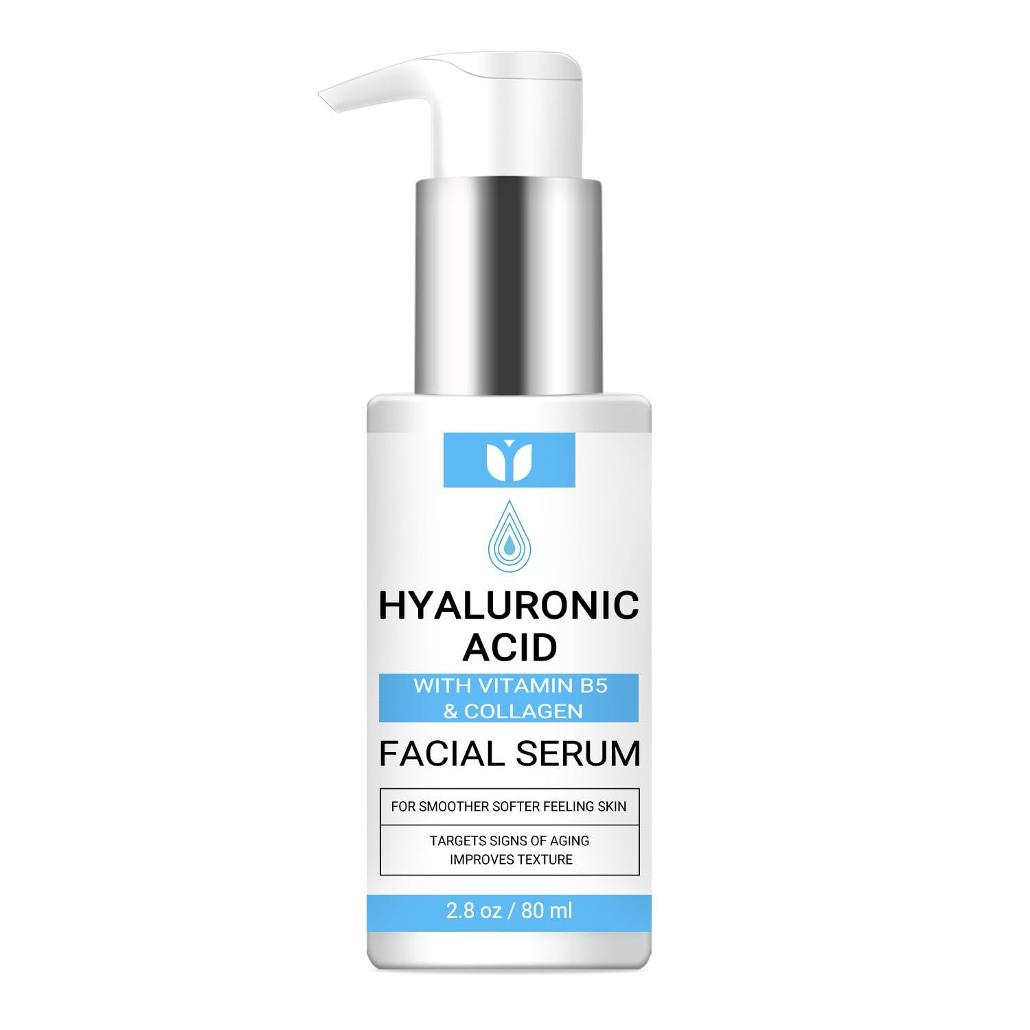 Hyaluronic Acid Serum for Face with Collagen &amp; Vitamin B5, Hydrating, Plumping, Anti-Aging Serum for Wrinkles &amp; Fine Lines, Locks in Moisture, All Skin Types, Hylunaric Acid Serum 2.8oz (2.8 oz, 80ml)