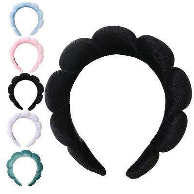 Spa Headbands for Women-Headband for Washing Face, Makeup, Skincare, Shower, Hair Accessories -Sponge &amp; Velvet Fabric Headband (Black)