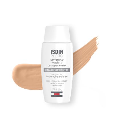 ISDIN Eryfotona Ageless Tinted Mineral Sunscreen for Face, SPF 50 Zinc Oxide Formula Helps Repair Sun Damage, 1.7 Fl.Oz. Travel-Size Tube, Water Resistant and Non-comedogenic