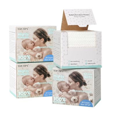 Top-Tip&#39;s BabySoft 100% Pure Cotton Disposable Face Towels, Lint-Free Dry Wipes for Babies and Sensitive Skin, Ultra Soft Facial Tissue, 7.88x10, 40 Count