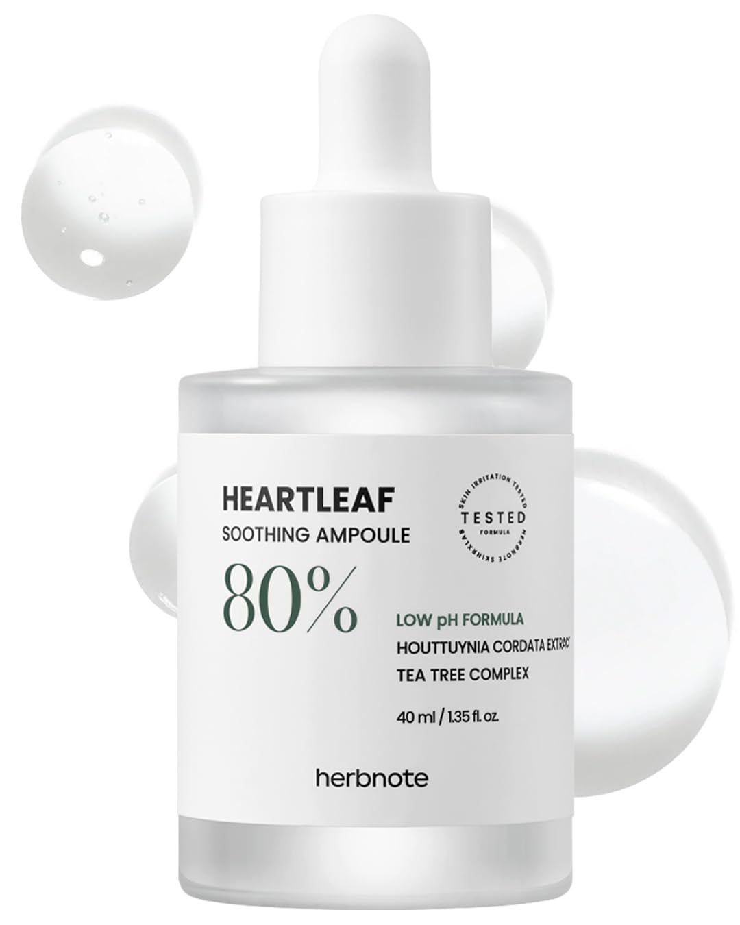 HERBNOTE Heartleaf Soothing Moisture Ampoule - Enriched with 80% Extracted Houttuynia Cordata, Teatree &amp; Pantenol - Effective for Sebum Control - Clinical Tested, 1.35 fl.oz