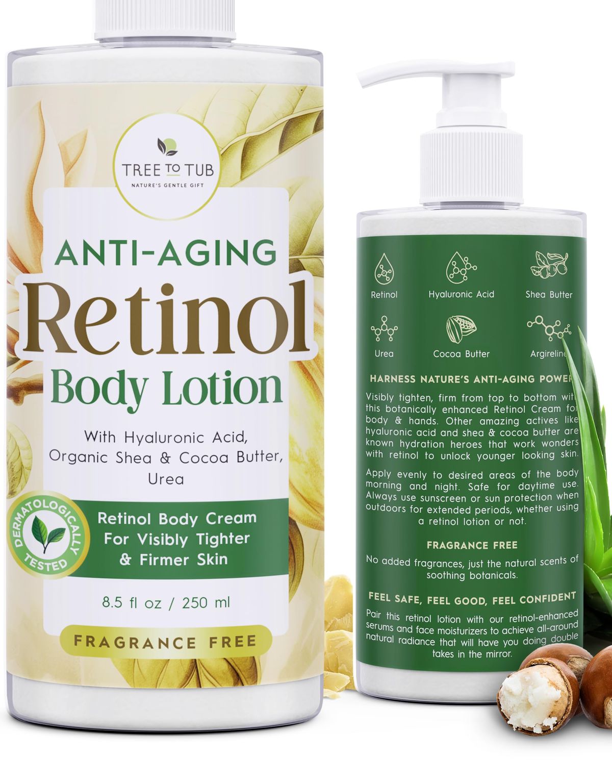 Tree to Tub Retinol Body Lotion - Hydrating Retinol Body Cream, Retinol Advanced Firming Cream w/Hyaluronic Acid &amp; Shea Butter, Fragrance-Free Body Lotion for Crepey Skin for Older Women &amp; Men