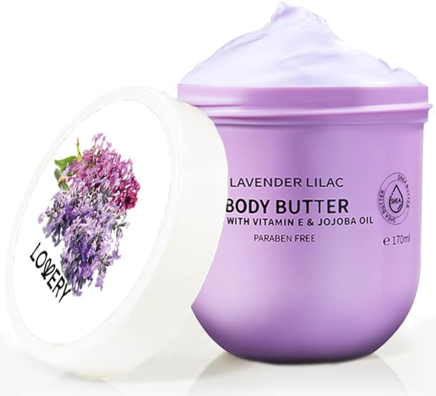 Lavender Lilac Body Butter - Shea Cream with Jojoba Oil &amp; Vitamin E - Hydrating Natural Moisturizer for Hands - 5.74 Fl Oz