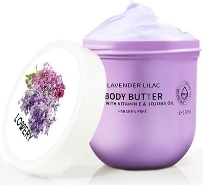 Lavender Lilac Body Butter - Shea Cream with Jojoba Oil &amp; Vitamin E - Hydrating Natural Moisturizer for Hands - 5.74 Fl Oz