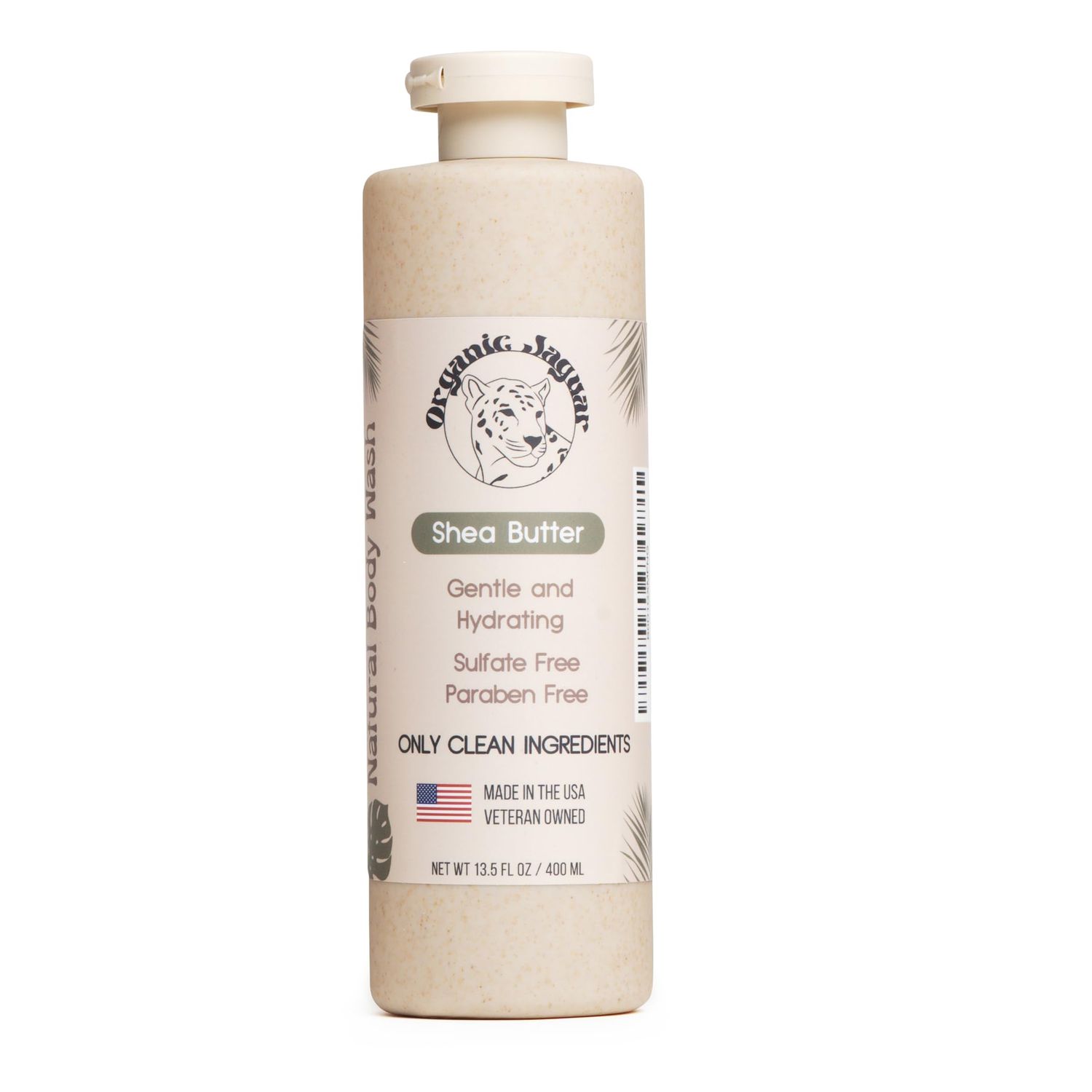 Organic Jaguar Natural Body Wash with Aloe Vera Gel and Shea Butter, Bath and Shower Soap Cleanser for Body Care, Leaves Skin Soft &amp; Hydrated, Unscented, Sulfate and Paraben Free, 13.5 fl oz
