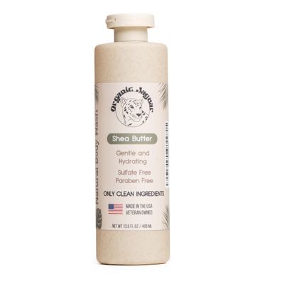 Organic Jaguar Natural Body Wash with Aloe Vera Gel and Shea Butter, Bath and Shower Soap Cleanser for Body Care, Leaves Skin Soft &amp; Hydrated, Unscented, Sulfate and Paraben Free, 13.5 fl oz