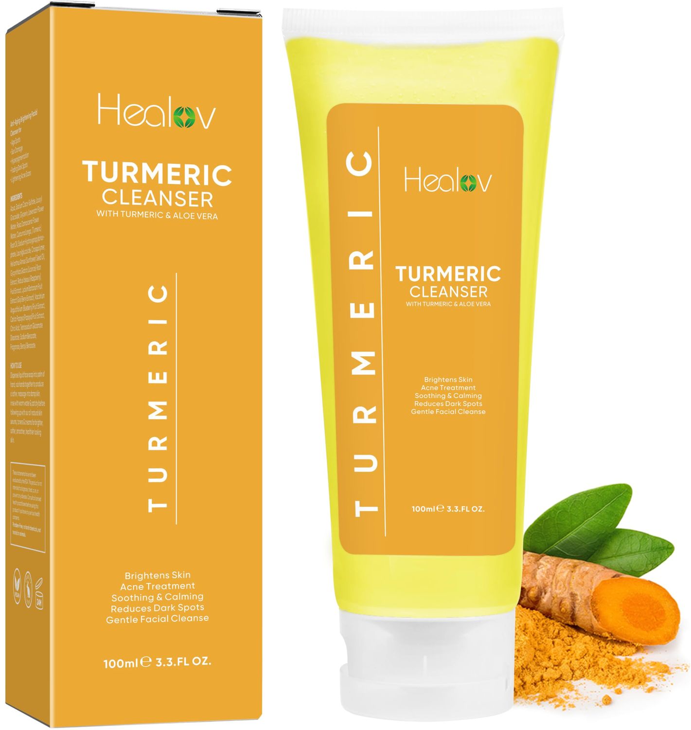 Turmeric Face Wash, Turmeric Clear Skin Liquid Soap - 100% Natural Anti Aging Exfoliating Turmeric Facial Cleanser for Spots, Clearing Acne Scars, Age Spots, Sun Damage, Discoloration - Turmeric Soap