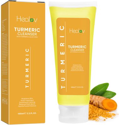 Turmeric Face Wash, Turmeric Clear Skin Liquid Soap - 100% Natural Anti Aging Exfoliating Turmeric Facial Cleanser for Spots, Clearing Acne Scars, Age Spots, Sun Damage, Discoloration - Turmeric Soap