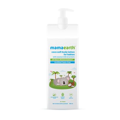 Mamaearth Coco Soft Body Lotion for Babies | Natural Moisturization for Sensitive Baby Skin | Relieves Dryness &amp; Itchiness with Coconut Milk &amp; Turmeric | 13.53 Fl Oz (400ml)