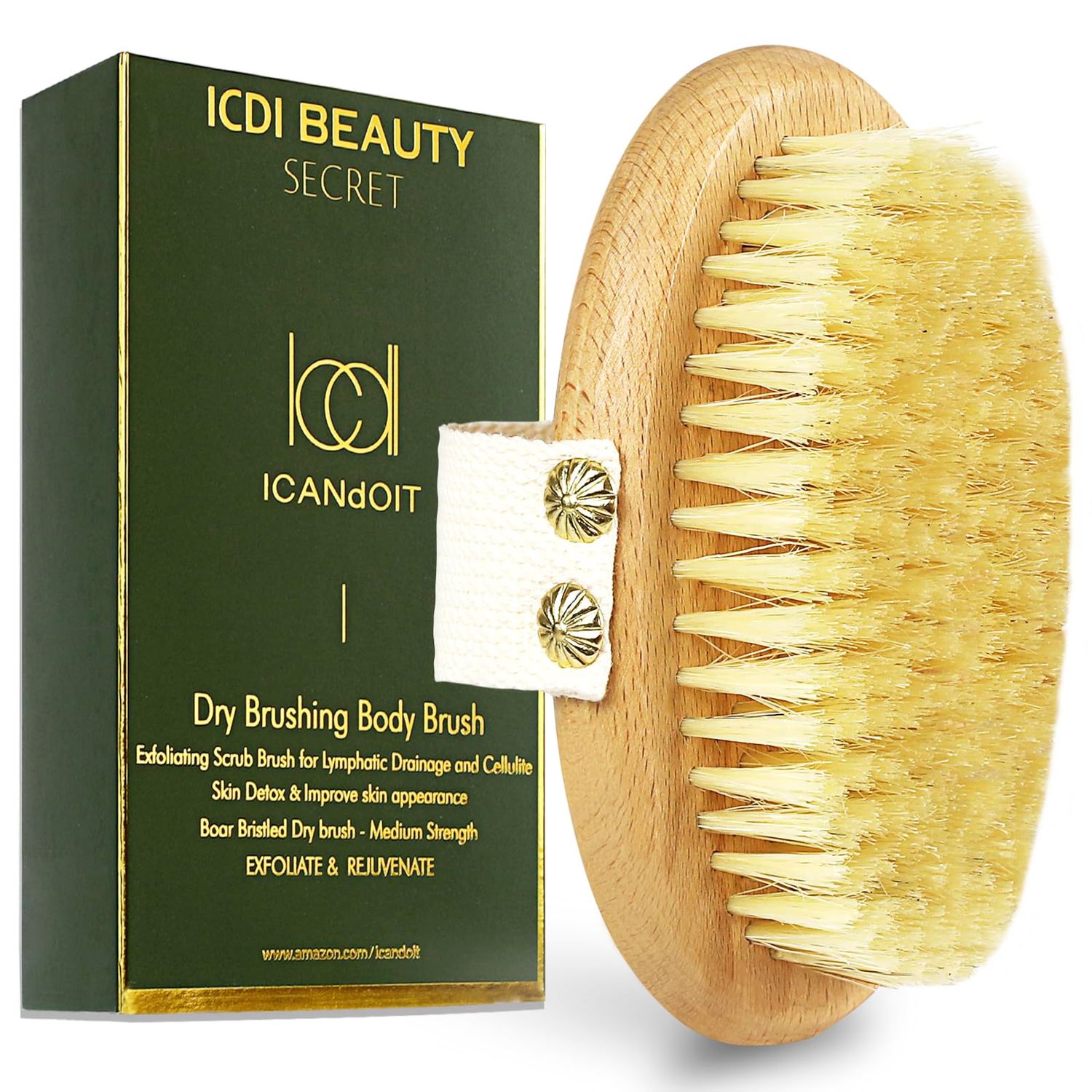 ICANdOIT Dry Brushing Body Brush-Boar Bristles Dry Skin Brush,Exfoliating Massage Brush for Cellulite and Lymphatic,Improve Circulation,Stop Ingrown Hairs,Reduce Acne,Soften Skin