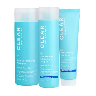 Paula&#39;s Choice CLEAR Extra Strength Acne Kit, 2% Salicylic Acid &amp; 5% Benzoyl Peroxide for Severe Acne, Redness Relief, PACKAGING MAY VARY