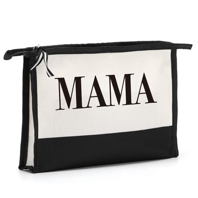 Preppy Makeup Bag MAMA Letter Cosmetic Bag Mama Gifts Preppy Stuff Skin Care Make Up Bag Travel Bag Organizer for Girls Wedding Birthday Beach Holiday Gift for Women Mom Teachers Friends Bridesmaids