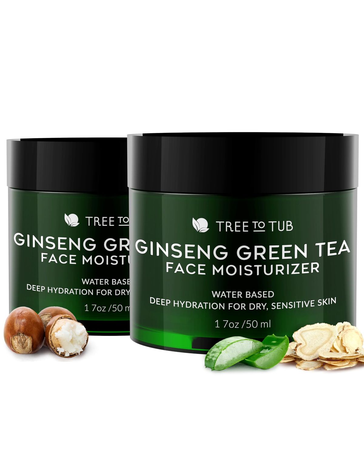 Tree to Tub Hydrating Face Moisturizer for Dry &amp; Sensitive Skin - Water Based Hyaluronic Acid Facial Moisturizer, Vitamin C &amp; E Face Cream for Women &amp; Men w/Organic Aloe, Green Tea, Natural Ginseng