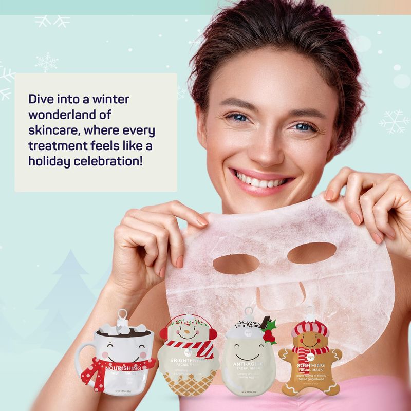 SpaLife Holiday Treats Facial Masks 12-Pack Assorted - Festive Christmas Skincare for Soothing and Nourishing - Gingerbread, Sundae, Cocoa &amp; Eggnog