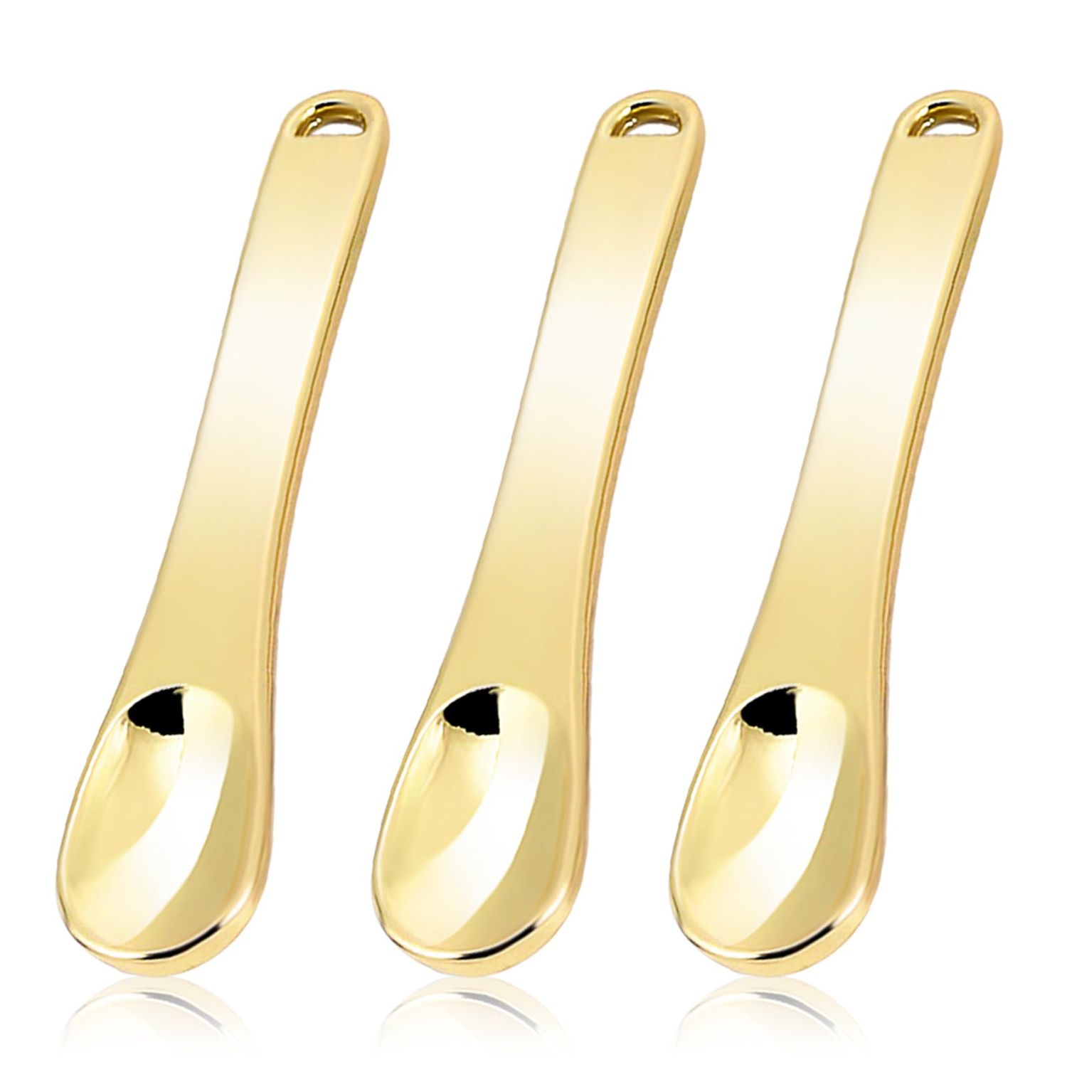 WLLHYF Mini Metal Makeup Spatula Skin Care Cosmetic Spoon Reusable Applicator, Beauty Scoop for Facial Cosmetic for Face Mask Cream Lotions Moisturizers (3 Gold)