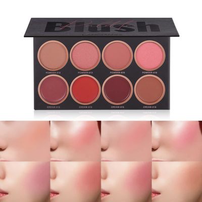 SUMEITANG 8 Colors Face Blush Palette4 Color Mineral Blush Powder &amp; 4 Color Cream BlusherMatte &amp; Shimmer Finishes Color from light to dark for Cheek and Eye MakeupLong WearingLightweight