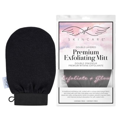 Seraphic Skincare Double-Layered Premium Exfoliating Mitt - 100% Vegan Viscose - Traditional Korean Exfoliating Glove Kessa Lined with Soft Washcloth - Self-Tan Remover, Body Scrubber &amp; Shower Loofah