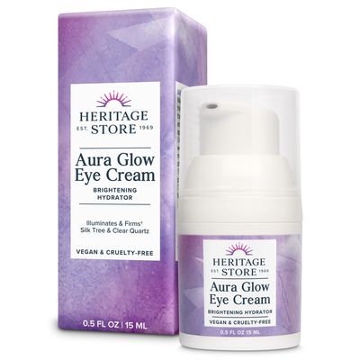 HERITAGE STORE Aura Glow Eye Cream, Under Eye Brightener &amp; Hydrator, Minimizes look of Puffiness, Dark Circles, Fine Lines &amp; Wrinkles w/Bakuchiol, Hyaluronic Acid, Kelp &amp; Clear Quartz, Vegan, 0.5oz