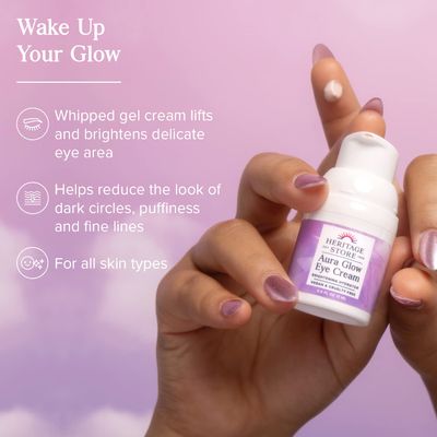 HERITAGE STORE Aura Glow Eye Cream, Under Eye Brightener & Hydrator, Minimizes look of Puffiness, Dark Circles, Fine Lines & Wrinkles w/Bakuchiol, Hyaluronic Acid, Kelp & Clear Quartz, Vegan, 0.5oz