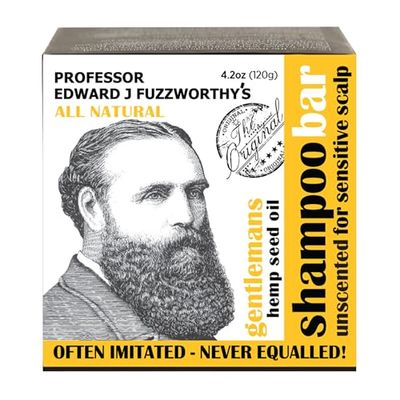 Professor Fuzzworthy&#39;s Beard &amp; Hair Hemp Shampoo Bar - Unscented for Sensitive Skin - Normal Dry Oily Hair 4.2oz