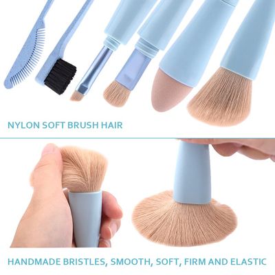 UXELY 4 in 1 Makeup Brush Multitasker Portable Makeup Brush Set,Double Head Travel Makeup Brush with Eyebrow Brush for Foundation,Concealer,Eyebrow,Eyeshadow,Blush,Contour (Blue)