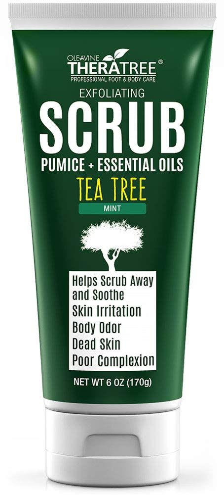 Tea Tree Oil Exfoliating Scrub with Bamboo Charcoal, Neem Oil &amp; Natural Pumice by Oleavine TheraTree